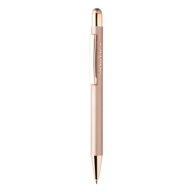 Długopis reklamowy różowe złoto z logo | Stylus, aluminium, grawer premium