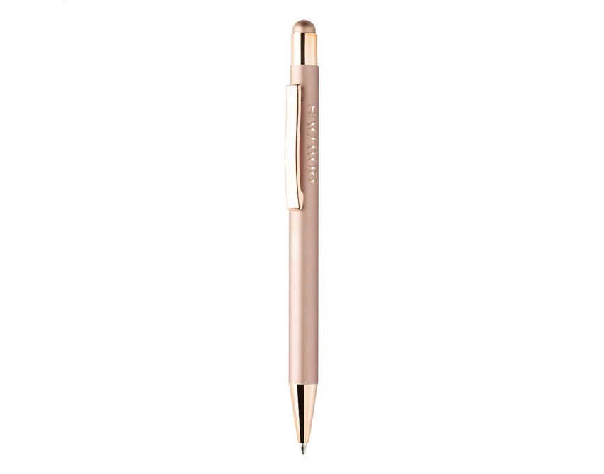 Długopis reklamowy różowe złoto z logo | Stylus, aluminium, grawer premium