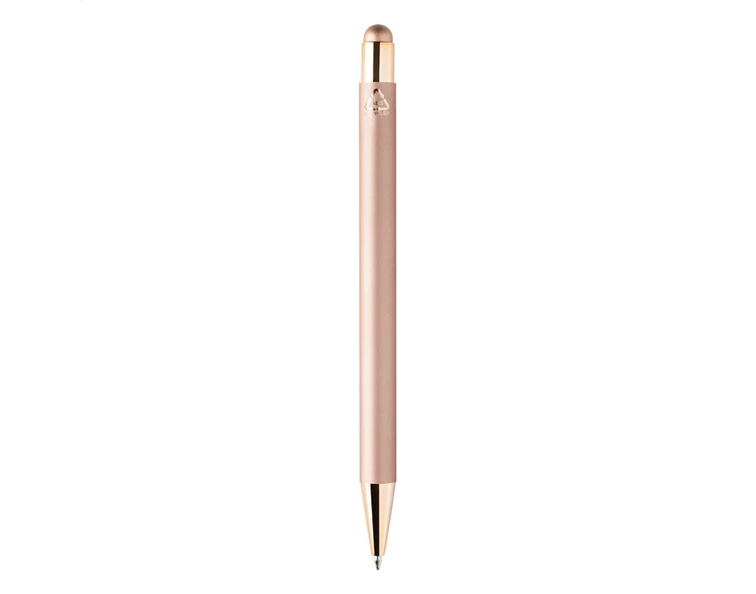 Długopis reklamowy różowe złoto z logo | Stylus, aluminium, grawer premium