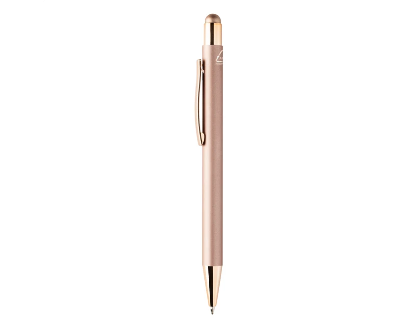 Długopis reklamowy różowe złoto z logo | Stylus, aluminium, grawer premium