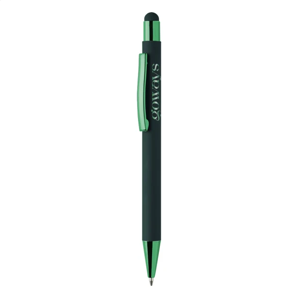 Zielony długopis aluminiowy z lustrzanym grawerem logo dla firm – stylus, eco