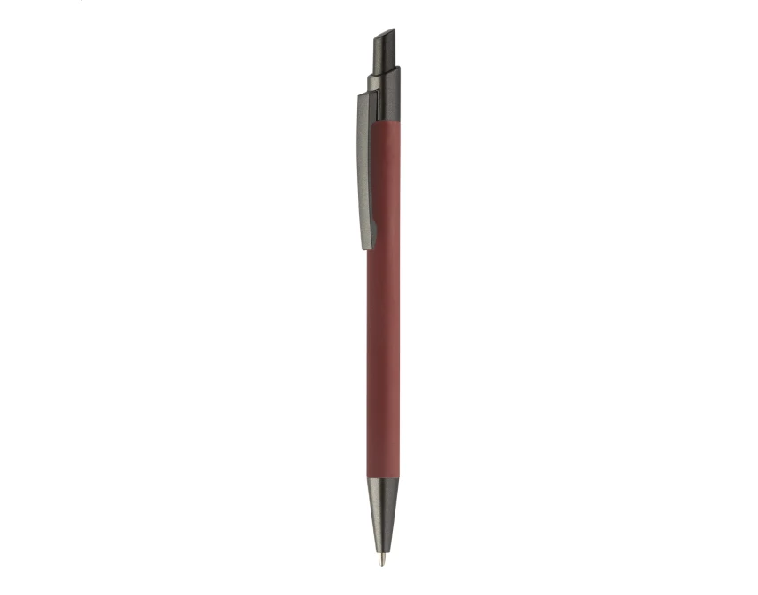 Czerwony długopis soft touch z recyklingowanego aluminium z logo – gadżet firmowy