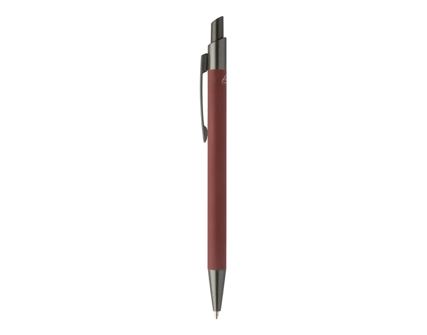 Czerwony długopis soft touch z recyklingowanego aluminium z logo – gadżet firmowy