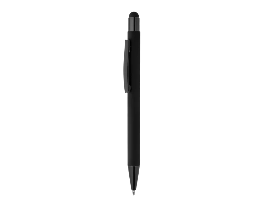 Czarny długopis firmowy z recyklingu z lustrzanym grawerem, stylus, logo – gadżet reklamowy