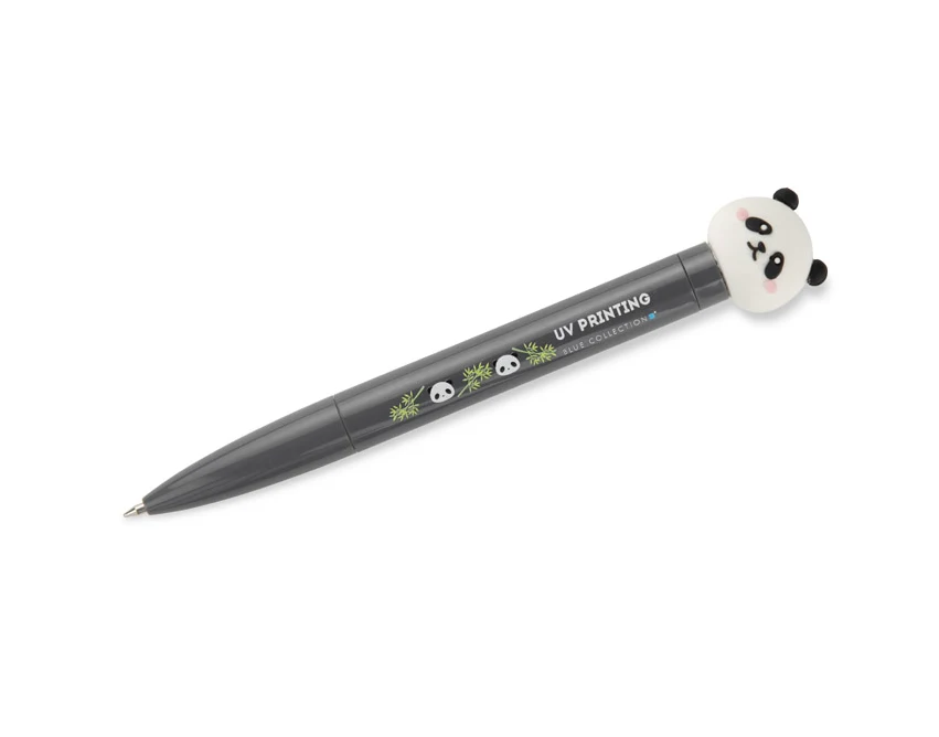 Szary długopis SKIPPI Panda z logo – antystresowy spinner, gadżet promocyjny dla dzieci