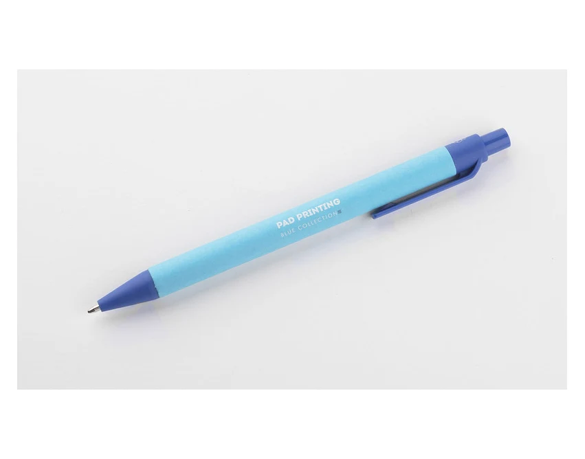 Niebieski długopis papierowy POLI z logo – ekologiczny, PLA, gadżet reklamowy