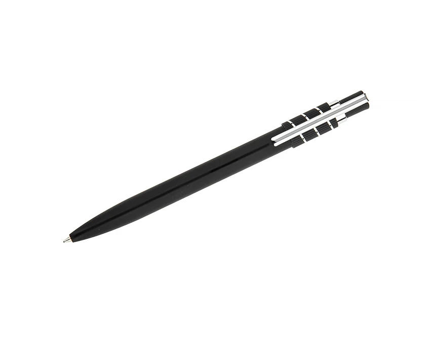 Czarny metalowy długopis ze spinnerem soft touch z logo – nietypowy upominek firmowy