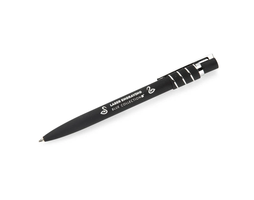 Czarny metalowy długopis ze spinnerem soft touch z logo – nietypowy upominek firmowy