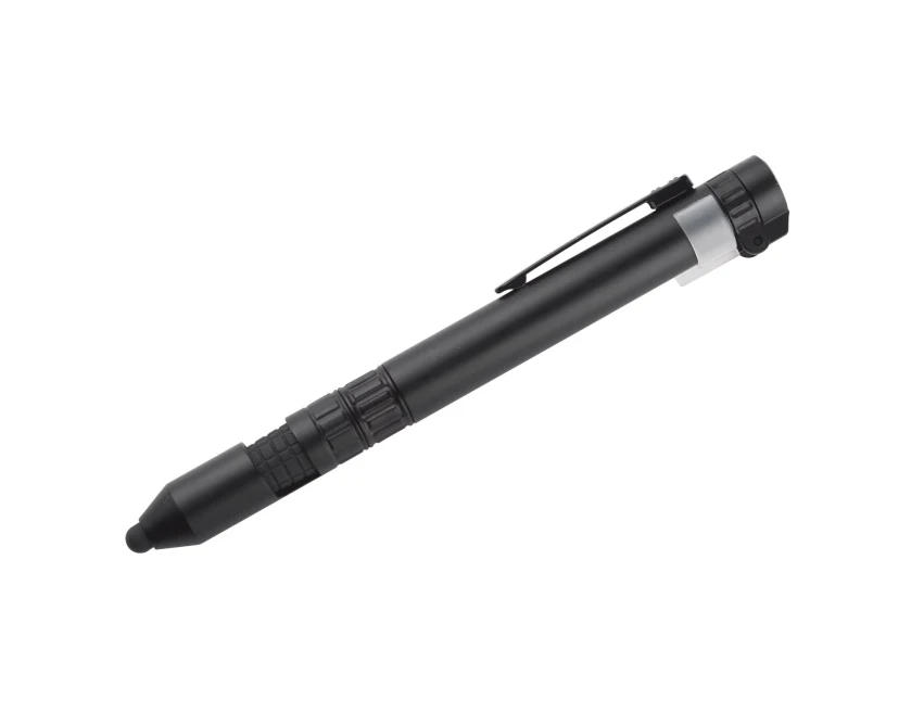 Czarny długopis touch GYVER z logo – latarka, kompas, stylus | gadżety firmowe