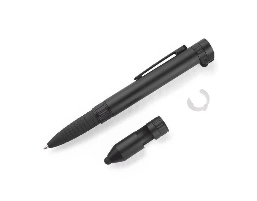 Czarny długopis touch GYVER z logo – latarka, kompas, stylus | gadżety firmowe