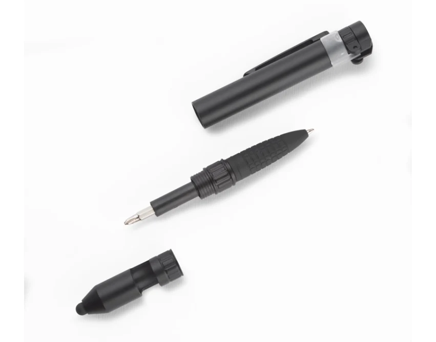 Czarny długopis touch GYVER z logo – latarka, kompas, stylus | gadżety firmowe
