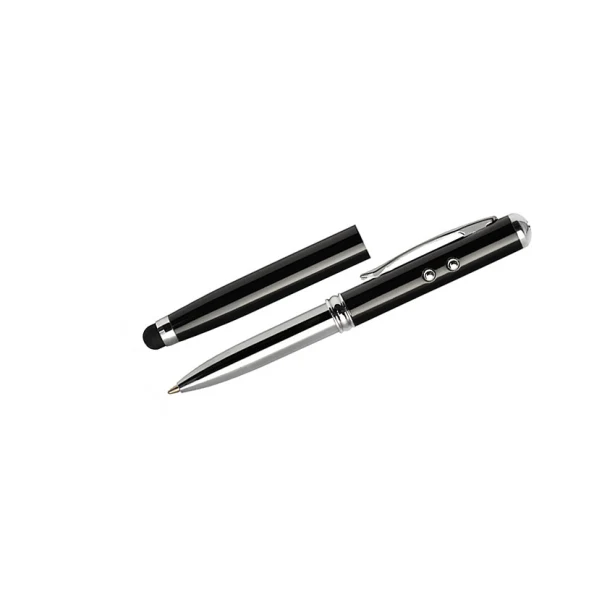 Czarny metalowy długopis 4w1 QUATRO z laserem, latarką i touch pen – gadżet reklamowy