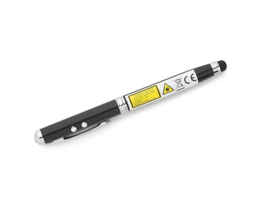 Czarny metalowy długopis 4w1 QUATRO z laserem, latarką i touch pen – gadżet reklamowy
