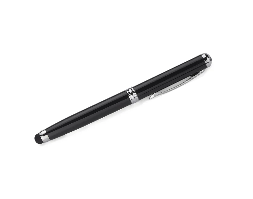 Czarny metalowy długopis 4w1 QUATRO z laserem, latarką i touch pen – gadżet reklamowy