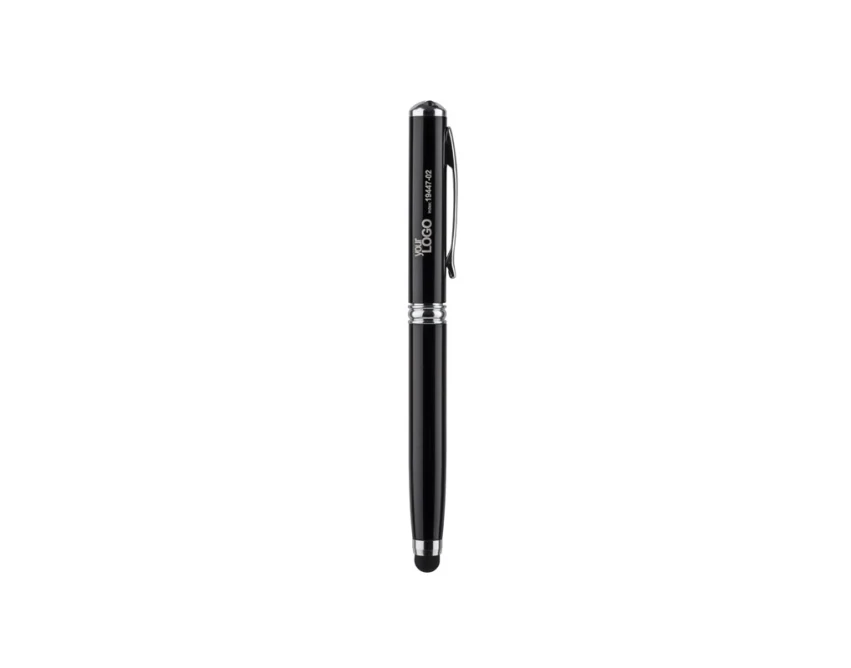 Czarny metalowy długopis 4w1 QUATRO z laserem, latarką i touch pen – gadżet reklamowy