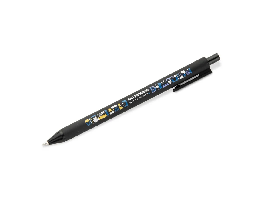Czarny długopis Fulko soft touch z logo firmy – tani gadżet reklamowy, olejowy tusz 0,7 mm