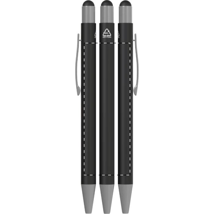 Schemat znakowania dla Grawerowanie laserowe - EP0 na gadżecie: Czarny długopis touch pen z recyklingowanego aluminium z logo firmy – gadżet reklamowy