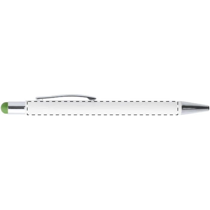 Schemat znakowania dla Grawerowanie laserowe - E1 na gadżecie: Zielony aluminiowy długopis touch pen z logo – firmowy gadżet z gumową końcówką