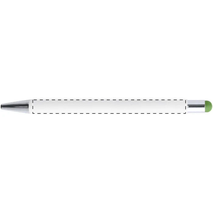 Schemat znakowania dla Grawerowanie laserowe - E1 na gadżecie: Zielony aluminiowy długopis touch pen z logo – firmowy gadżet z gumową końcówką