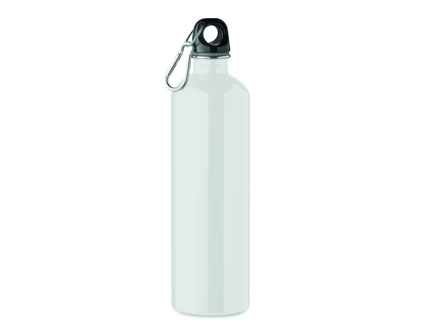 Biały bidon reklamowy 750 ml z recyklingu z karabińczykiem, nadruk logo – bidon z nadrukiem
