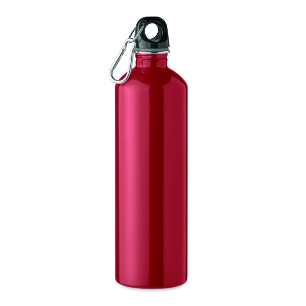 Czerwony bidon stalowy 750ml z karabińczykiem, nadruk sublimacyjny logo firmy