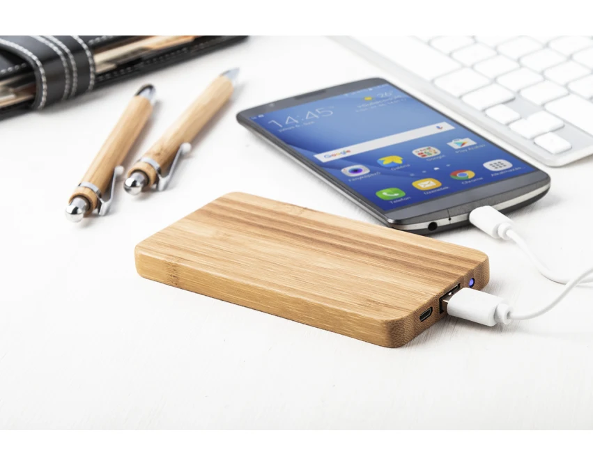 Eko powerbank 4000 mAh z bambusa z nadrukiem