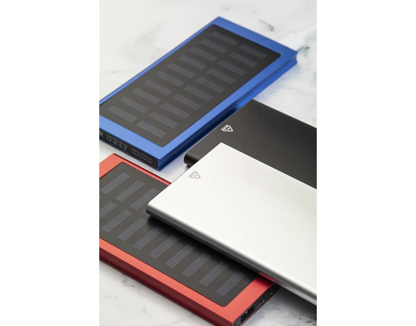 Powerbank solarny aluminiowy 4000 mAh czerwony