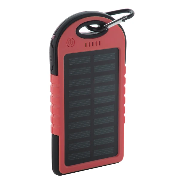 Powerbank solarny 4000 mAh czerwony z latarką LED