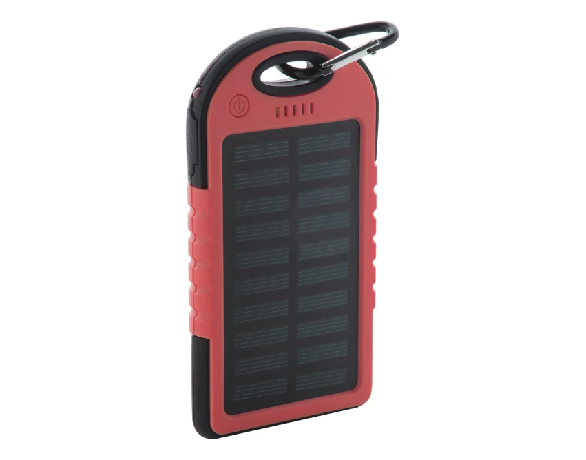 Powerbank solarny 4000 mAh czerwony z latarką LED