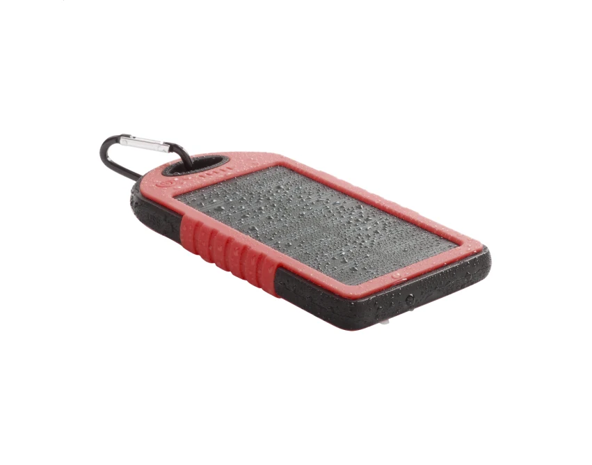 Powerbank solarny 4000 mAh czerwony z latarką LED