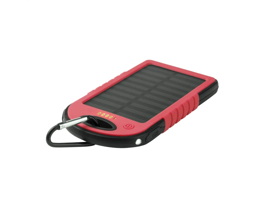 Powerbank solarny 4000 mAh czerwony z latarką LED