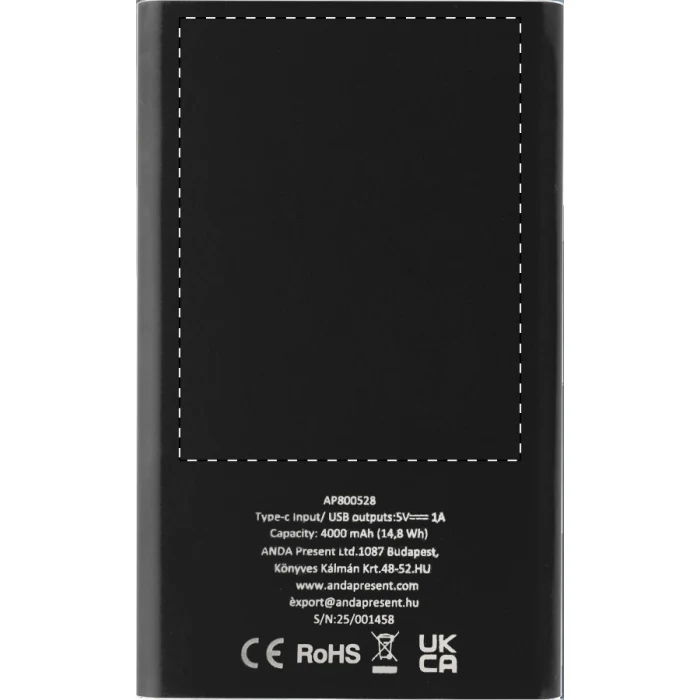 Schemat znakowania dla Tampondruk - P3 na gadżecie: Powerbank z grawerem 4000 mAh aluminium z recyklingu