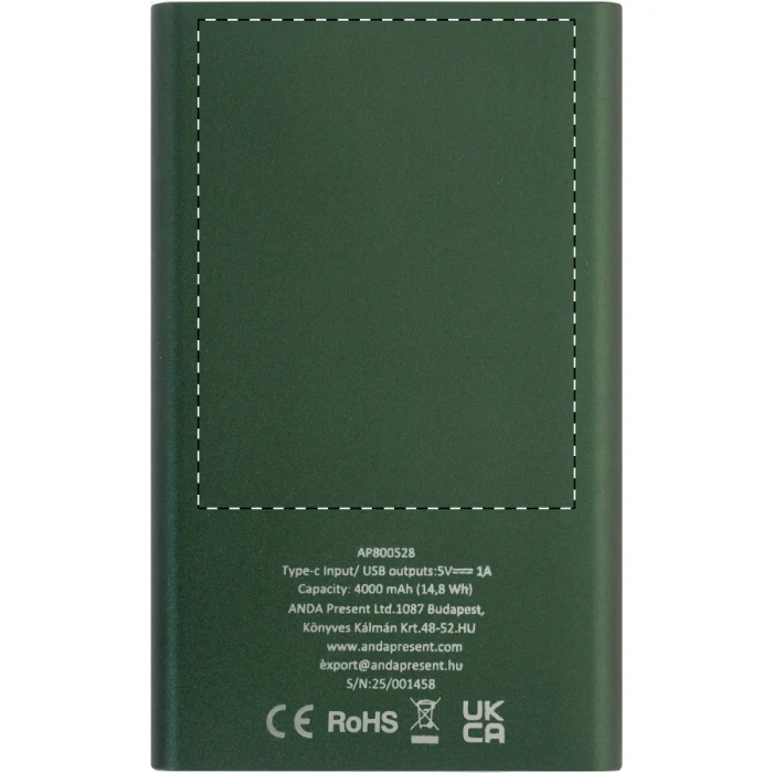 Schemat znakowania dla Nadruk UV (personalizacja) - NUVD na gadżecie: RaluFour powerbank 4000 mAh zielony z grawerem logo