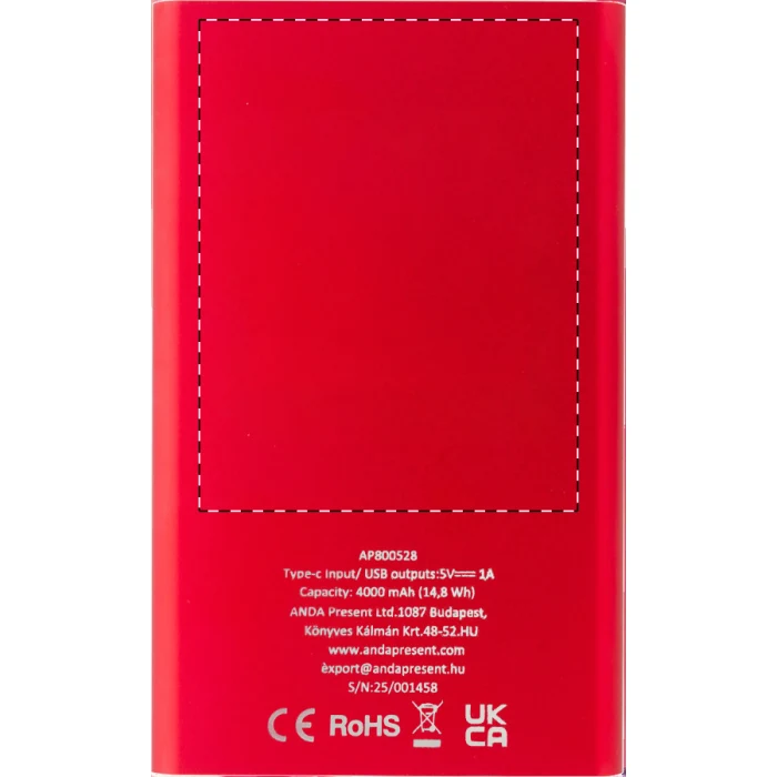 Schemat znakowania dla Tampondruk - P3 na gadżecie: Power bank aluminiowy 4000 mAh z grawerem czerwony
