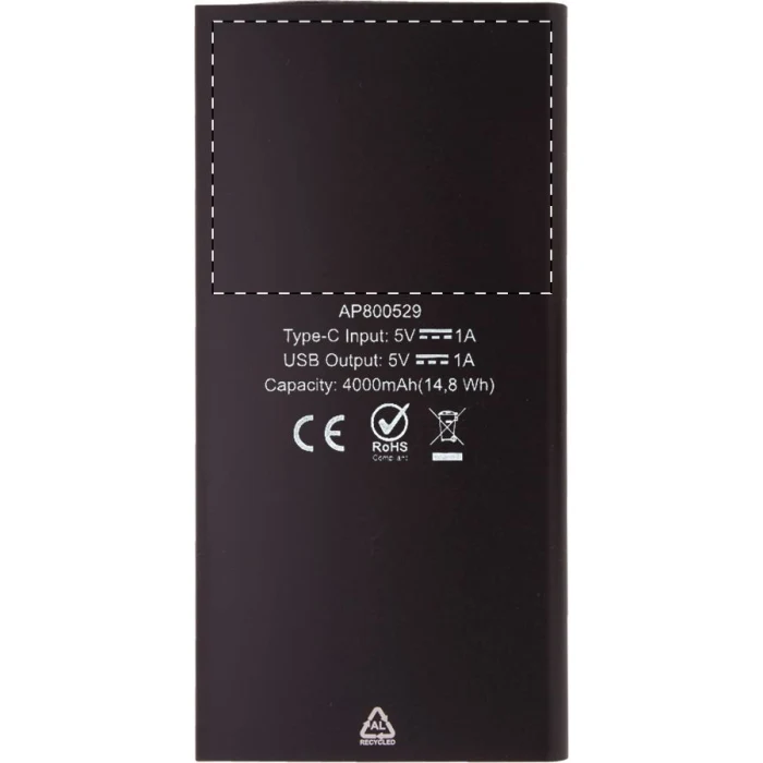 Schemat znakowania dla Nadruk UV - UVD na gadżecie: Powerbank solarny 4000 mAh z aluminium z recyklingu