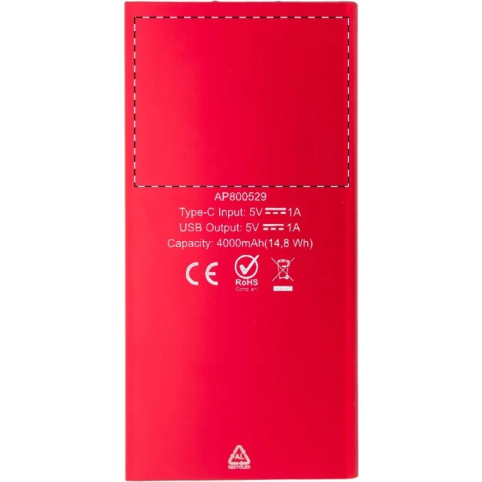 Schemat znakowania dla Nadruk UV - UVD na gadżecie: Powerbank solarny aluminiowy 4000 mAh czerwony