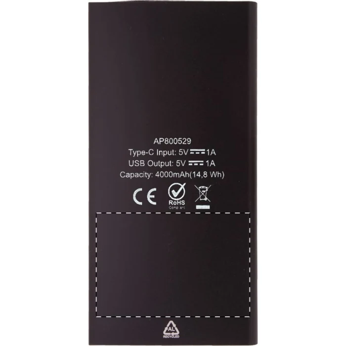 Schemat znakowania dla Grawerowanie laserowe (personalizacja) - NE3 na gadżecie: Powerbank solarny 4000 mAh z aluminium z recyklingu