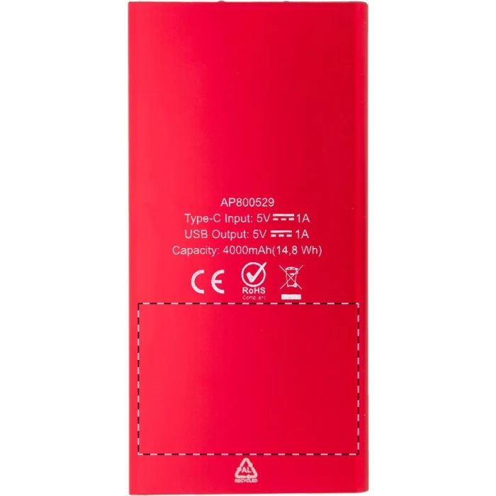 Schemat znakowania dla Grawerowanie laserowe (personalizacja) - NE3 na gadżecie: Powerbank solarny aluminiowy 4000 mAh czerwony