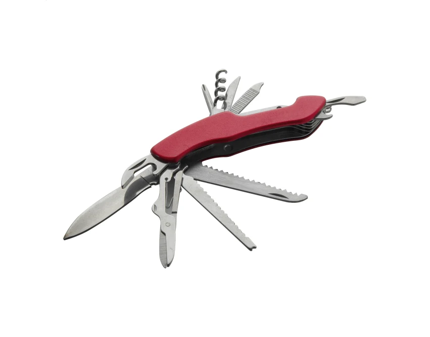 Scyzoryk z logo, 12 funkcji stal nierdzewna czerwony