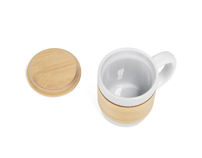 Kubek ceramiczny reklamowy MUGGI z bambusową pokrywką