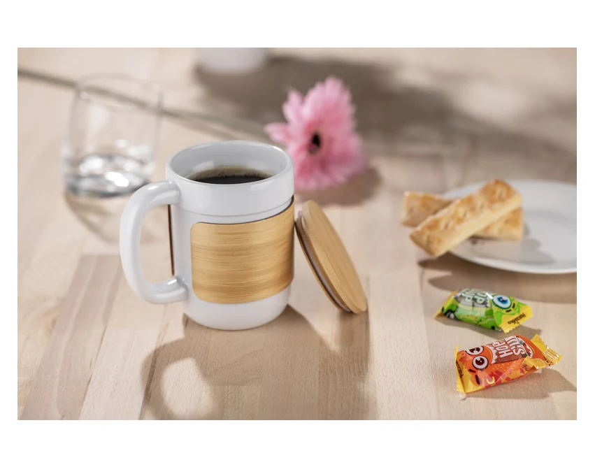 Kubek ceramiczny reklamowy MUGGI z bambusową pokrywką