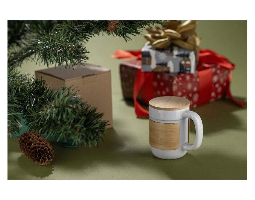 Kubek ceramiczny reklamowy MUGGI z bambusową pokrywką