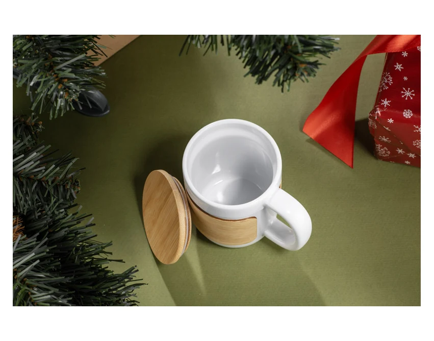 Kubek ceramiczny reklamowy MUGGI z bambusową pokrywką