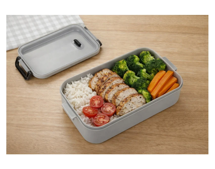 TAPAS lunchbox z logo 850 ml, szary z klipsami