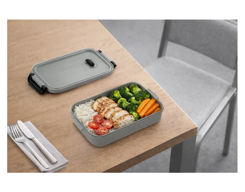TAPAS lunchbox z logo 850 ml, szary z klipsami