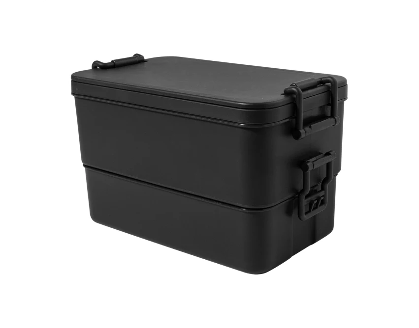 Duplox lunchbox z logo, czarny z tworzywa PP