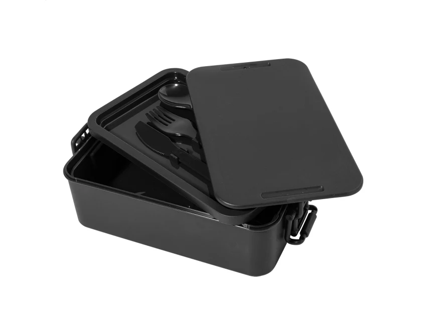 Duplox lunchbox z logo, czarny z tworzywa PP