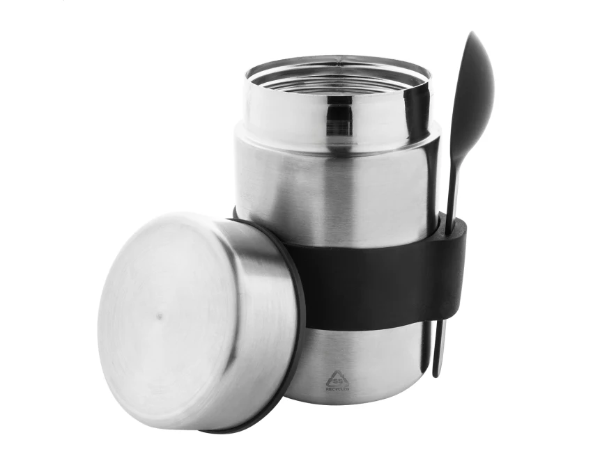 Lunchbox z logo 450 ml – srebrny słoik termiczny