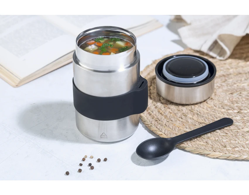 Lunchbox z logo 450 ml – srebrny słoik termiczny