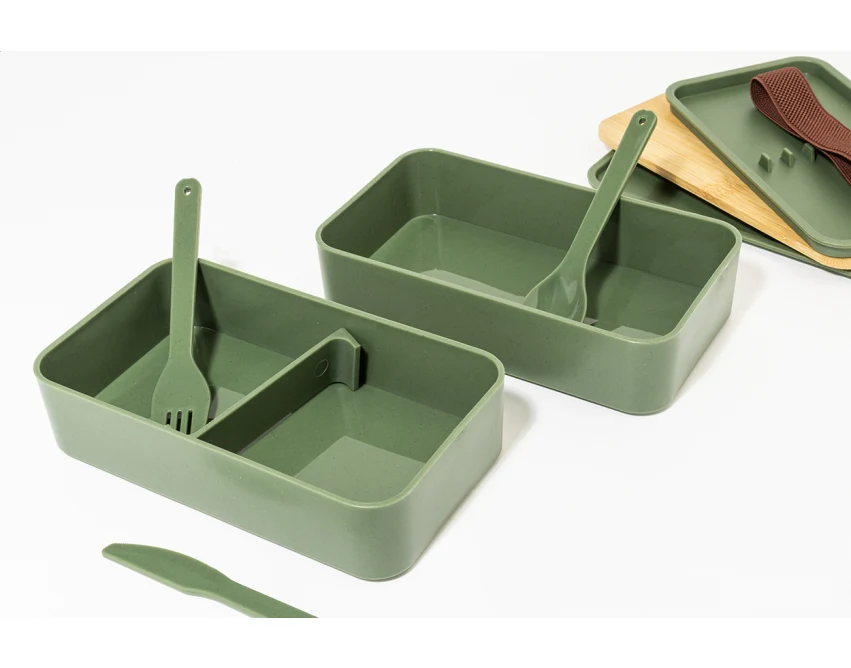 Satay lunchbox z logo zielony z PP 2 × 700 ml